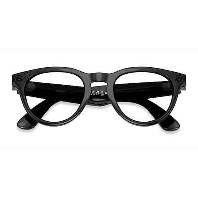 Unisex s round Shiny Black Plastic Prescription sunglasses - Eyebuydirect s Ray-Ban Meta Headliner Low Bridge Fit (Gen 2)