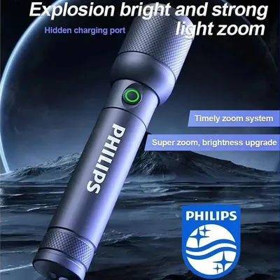 Philips 6168 lampe de poche à Zoom optique type-c lampe de poche Portable avec 4 Modes d'éclairage pour l'auto-défense Camping torche