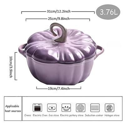 pentola per brodo di zucca, casseruola olandese antiaderente smaltata per zucca con coperchio, teglia olandese con coperchio, casseruola di zucca con decorazioni autunnali e del Ringraziamento,