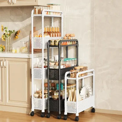 Mobile Shelf with Wheels Narrow Gap Trolley Multi-Layers Storage Rack Kitchen Bathroom 2/3/4 Tiers Storage Trolley Rolling Cart