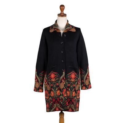 'Spring-Themed Floral 100% Baby Alpaca Coat Woven in Peru'