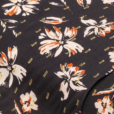 Tissu javanaise "fleur", noir/coloré