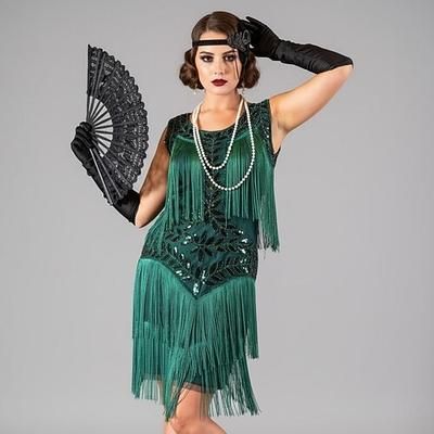 Anni Ruggenti Anni 1920 Lunghezza al ginocchio Abito Flapper Senza maniche Il grande Gatsby Paillettes Frange Scollo Tondo Costume Per donna Natale Carnevale speakeasy Mascherata Festa a tema retrò