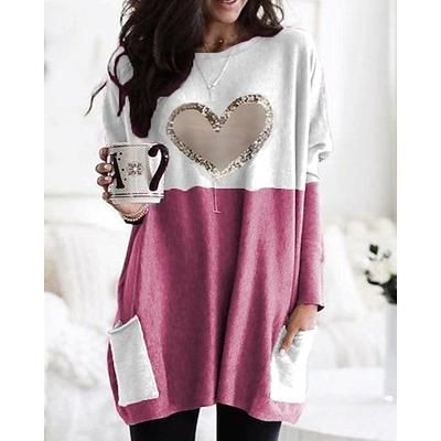 Per donna Blusa Cuore Vintage Elegante Casual Manica Lunga Girocollo Top lunghi Quotidiano Ferie Uscire Patchwork Stampato Rosa Blu Grigio chiaro Primavera Autunno Inverno