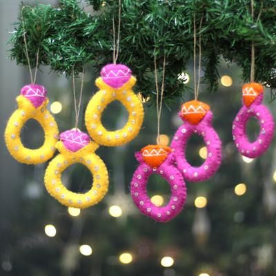 'Whimsical Ring-Shaped 6-Piece 100% Wool Felt Ornament Set'