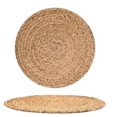 Napperon rond tissé Boho en rotin, napperon en jacinthe d'eau naturelle, tapis de Table tissé de ferme, tapis de Table en osier tressé
