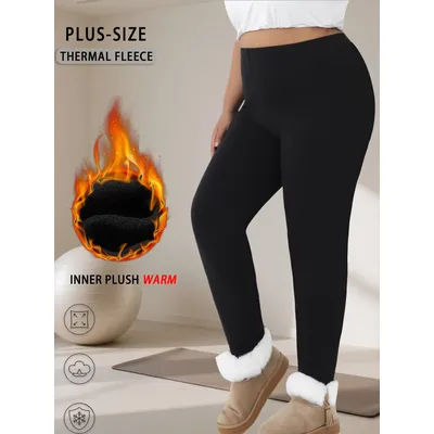 Plus Size Women's thermal fleece lined leggings. Super soft Low Rise design perfect for yoga running and cold weather activities