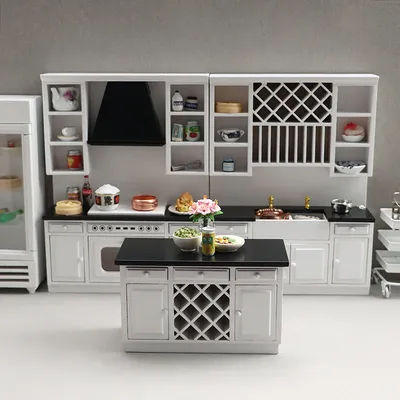 1/12 3Pcs Dollhouse Kitchen Cabinet Dining Room Furniture Set Doll House DIY Decor Mini Bar Counter Furniture Accessories