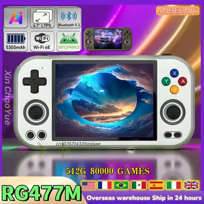 ANBERNIC RG 477M RG477M Retro Handheld Game Console Aluminum Alloy CNC 4.7Inch LTPS In-Cell Touch Screen Android 14 12G+256G PS2