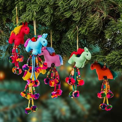 'Multicolor 6-Piece Horse-Themed Beaded Cotton Ornament Set'