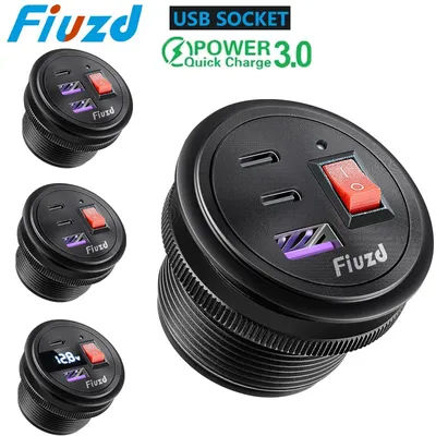 Chargeur de voiture QC3.0, double prise allume-cigare USB avec interrupteur de voltmètre, adaptateur de Charge rapide 12/24V, accessoires de voiture