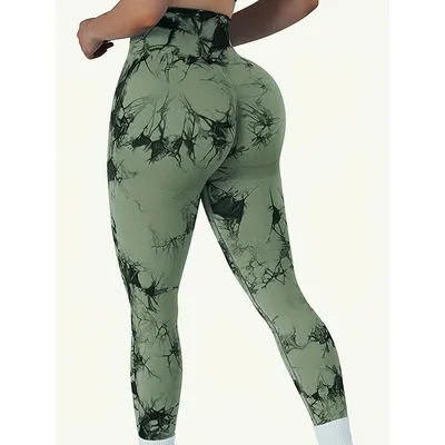 Leggings d'entraînement taille haute sans couture Tie Dye pour femmes, pantalons athlétiques froissés pour le levage des fesses, le Yoga et la gymnastique