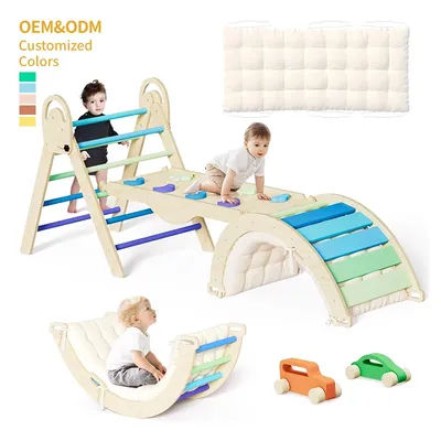 Pikler Triangle Set 7in1 Foldable Baby Climbing Wooden Toys with Arch & Ramp & Ladder Climber Indoor Jungle Gyms for Toddlers