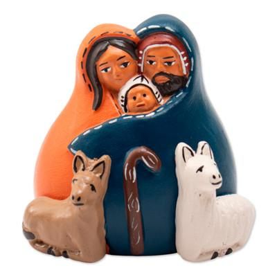 'Andean-Themed Hand-Painted Ceramic Nativity Scene from Peru'