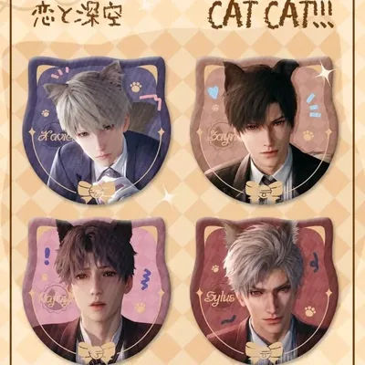 4Pcs/Set Hot Game Love and Deepspace Button Brooch Cat Ears Cartoon Role Xavier Zayne Rafayel ralayo Sylus Badge Lapel Pins