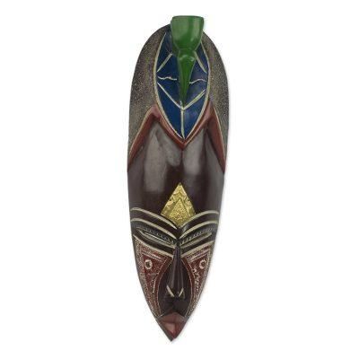 Adi Pa,'Hand Carved African Brass Aluminum Sese Wood Mask from Ghana'