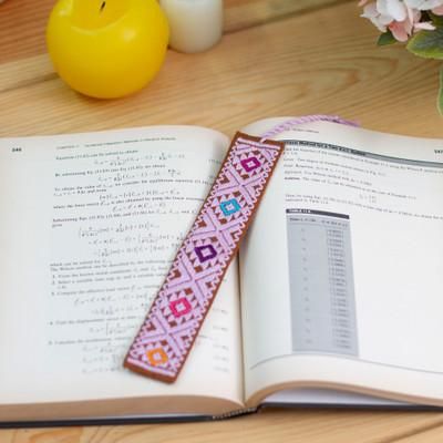 'Diamond-Patterned Bubblegum Pink Cotton Bookmark from Mexico'