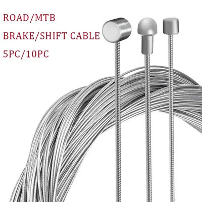 BUCKLOS 10PC Bicycle Brake Cable Road Mountain Bike Shift Cable 5PC Bicycle Brakes Wire Front Rear MTB Road Shift Line