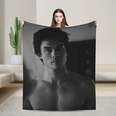 The Vampire Diaries Damon Salvatore TV Series Blanket Quality Soft Warm Throw Blanket Autumn Travel Home Decor Graphic Bedspread