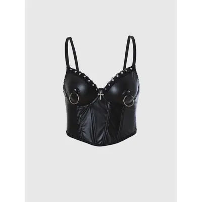 Haut licou en cuir de Style Punk avec anneau en métal, décoration croisée, tenue Sexy foncée/haut de Cosplay pour filles à la mode