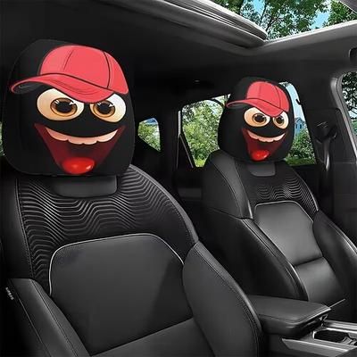 2 copri poggiatesta auto divertenti natalizi con occhi espressivi e naso sorriso - morbido e ammortizzato per tutte le stagioni, adatto per auto, nero design del quadrante rosso/bianco - compatibile