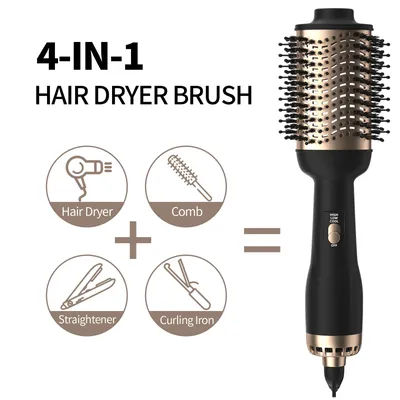 4-in-1 Hot Air Brush with Negative Ion Blow and Comb, Straight and Curl in One Hair Curler Wand