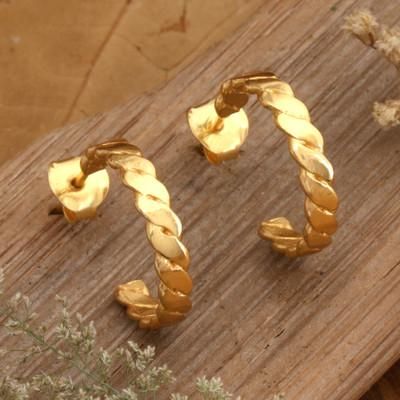 'Braid-Pattern 18k Gold-Plated Half-Hoop Earrings from Bali'