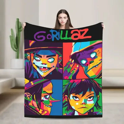 Warm Blanket Travel Music Band Gorillaz Throw Blanket Flannel Bedspread For Couch Chair Sofa Bed Funny Sofa Bed Cover