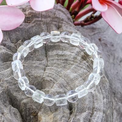 Crystalline Flair,'Clear Quartz Beaded Stretch Bracelet Handmade in Thailand'