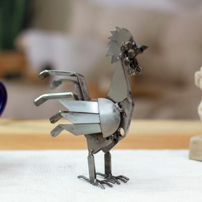 'Eco-Friendly Recycled Metal Rooster Sculpture from Mexico'