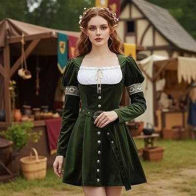 Medievale Rinascimento Vestito Costume di fantasia Vichingo Elfico Costume Per donna Vichingo Fantasia Halloween Carnevale Feste Performance LARP Adulti Vestito