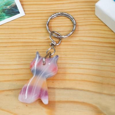 'Artisan-Made Natural Onyx Cat Keychain in Multicolor Hues'