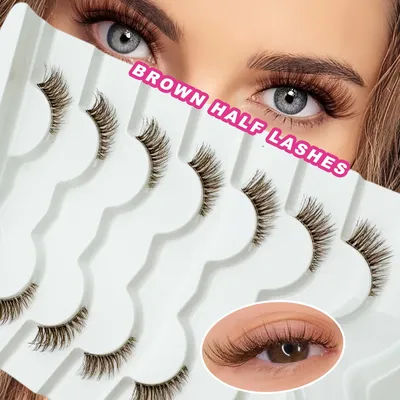 7 Pairs Brown Half Lashes Wispy Clear-Band Cat-Eye Faux Mink Lashes Fluffy Natural Look for Daily,Date,Christmas Cospla eyelash