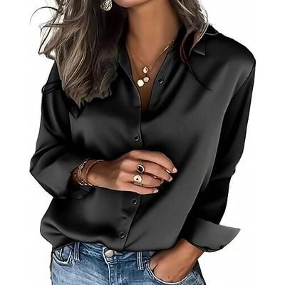 Per donna Camicia Blusa Patchwork Bottoni Semplice Vintage Elegante Manica Lunga Colletto a Camicia Top Regolari Quotidiano Lavoro Ferie Blu Nero Vino Marrone Primavera Autunno