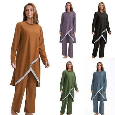 Femmes maillot de bain musulman islamique modeste maillot de bain 2 pièces couverture complète à manches longues Burkini robe haut pantalon modeste maillot de bain