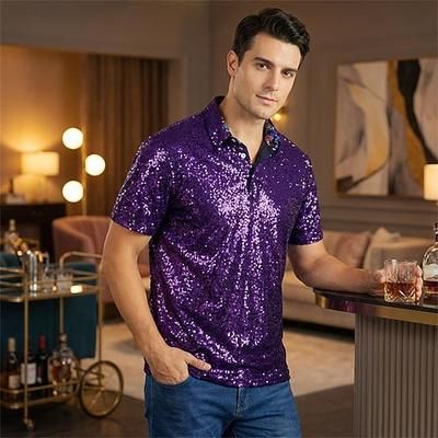 Retrò Vintage Anni '70 Rave T-shirt Polo Maniche corte Disco Paillettes Costume Per uomo Halloween Carnevale Festival Musicale Parata dell'Orgoglio Mese dell'orgoglio Adulti Maglietta Primavera