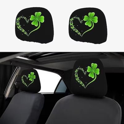 Copri poggiatesta per auto con trifoglio verde, 2 pezzi adatti a tutti i veicoli, neri stampa trifoglio verde, design piatto 2D, poliestere, facile da installare - accessori auto per il giorno di