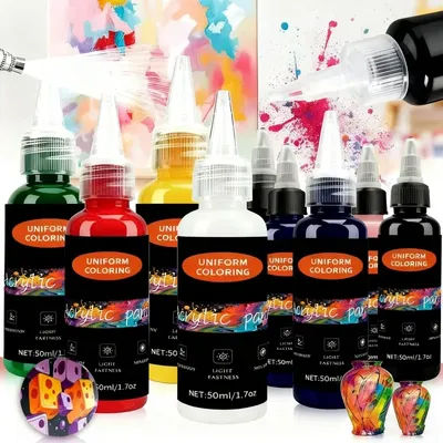 6 Colors Airbrush Pigment Set (50ml/2.5oz) Water-Based Premium Acrylic Airbrush Pigment Set for Art & DIY Hobbyists and Artists