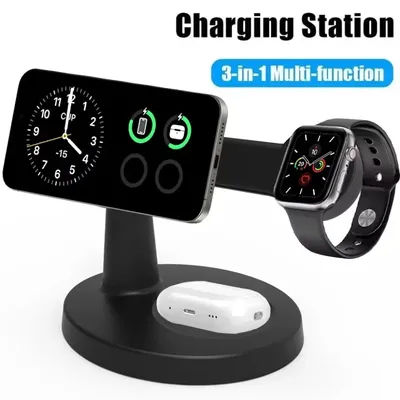 Support de chargeur magnétique sans fil 3 en 1, pour iPhone 17 16 15 14 Pro Max Apple Watch 9 8, support de téléphone AirPods, Station de charge rapide