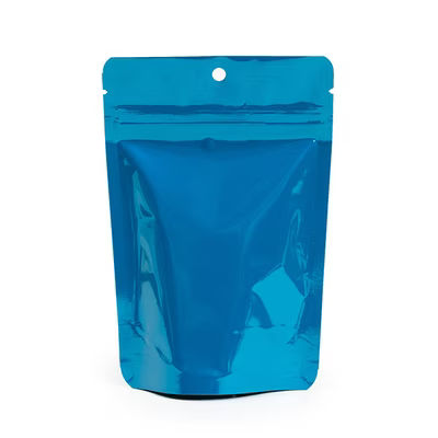 Blue Metallized Stand Up Zipper Pouch + Hang Hole 4" x 2 3/8" x 6" 100 pack ZBGM2BLH
