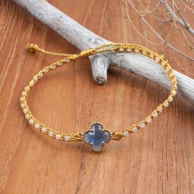 'Gold-Accented Rose Quartz Recycled Glass Floral Bracelet'