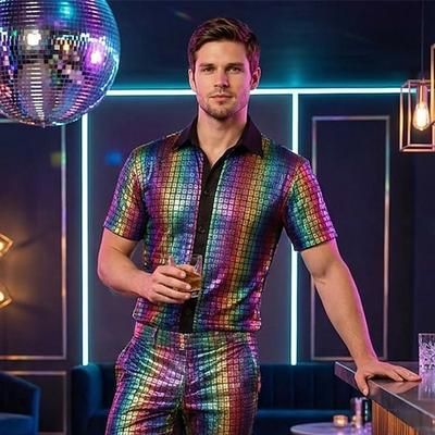 Retrò Vintage Anni '70 Disco Blusa / Camicia Costume Per uomo Costume di Carnevale Halloween Carnevale Mascherata Performance Festa / Sera Palcoscenico Camicia Primavera Estate