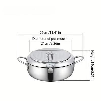 Friggitrice in acciaio inox 304 con controllo della temperatura, padella multifunzione a risparmio di olio con cestello filtrante rimovibile, base universale per gas fornelli a induzione, pentola per