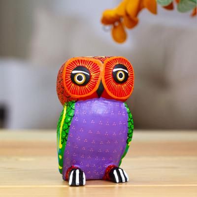 Sweet Owl,'Hand-Carved Painted Wood Alebrije Owl Figurine from Mexico'