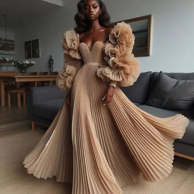 Robe de Soirée Plissée à Volants et Manches sulf, Tenue Florale Aso Ebi, pour Occasions Formelles, Style Africain, Couleur Vert Menthe Dégradé