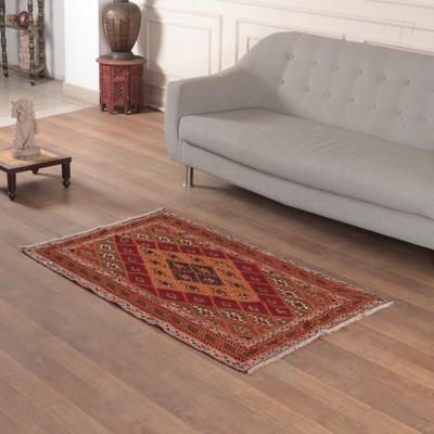'Diamond-Patterned Handwoven 3x4 Wool Area Rug from India'