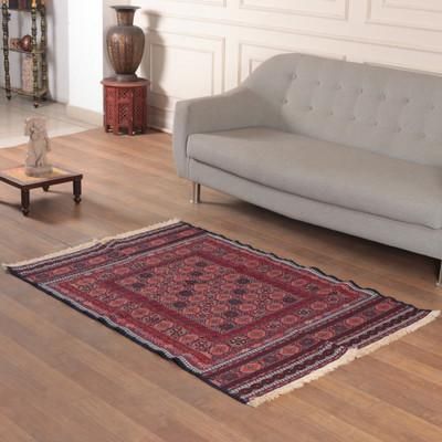 'Mosaic-Inspired Handwoven Fringed 3x5 100% Wool Area Rug'