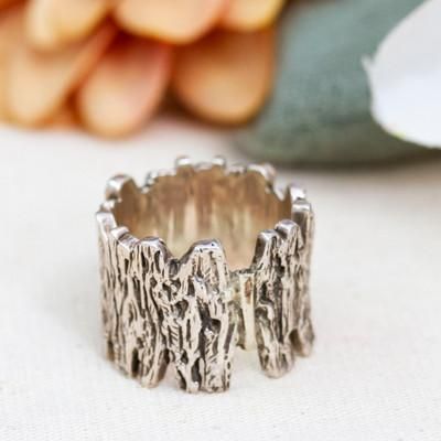 Tree Bark Inspiration,'Men's Taxco Silver Textured Wide Band Ring from Mexico'