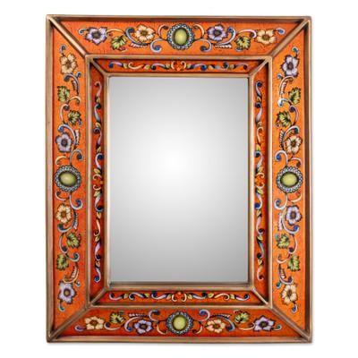 'Sunset-Palette Handmade Reverse-Painted Glass Wall Mirror'