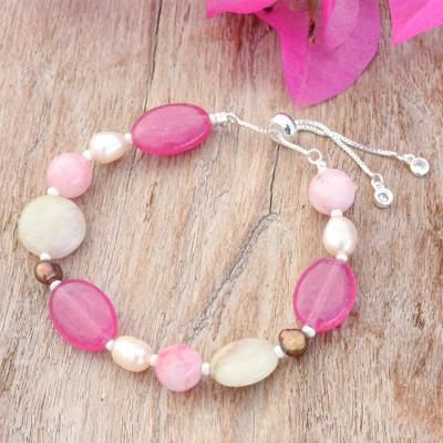 Sweet Autumn,'Pink Quartz Cultured Pearl and Glass Beaded Bracelet'